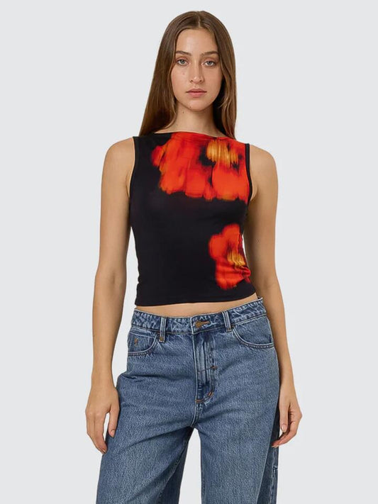 Image of a model wearing Tops. Productname: Thrills Lucky For You Tank in BLACK colour by brand - Thrills