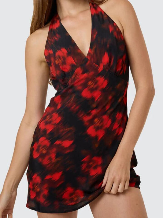 Image of a model wearing Dress. Productname: Thrills Women's Lucky For You Floral Mini Dress in REDWOOD colour by brand - Thrills