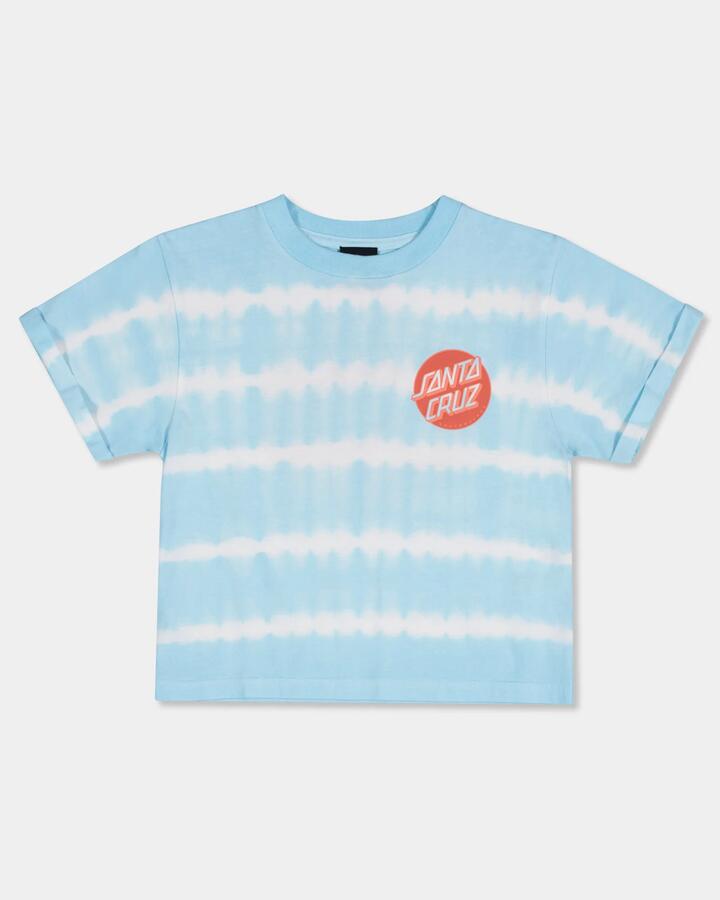 Image of a model wearing Tops. Productname: Santa Cruz Girls 8-16 Other Dot Redux T-Shirt Aqua Tie Dye - in Aqua Tie Dye colour by brand - Santa Cruz