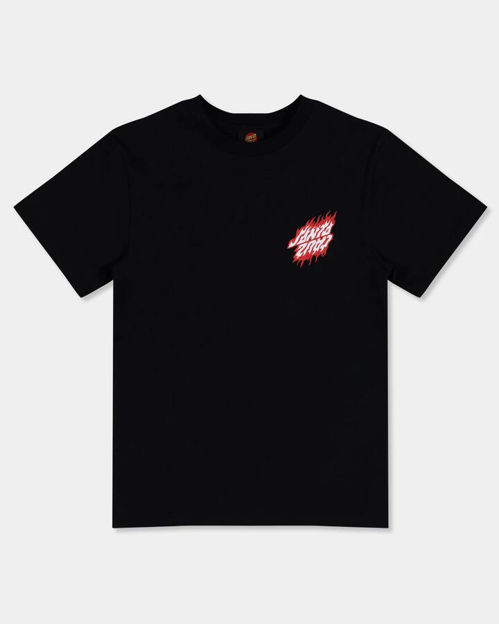 Image of a model wearing Tops. Productname: Santa Cruz Boys 8-16 Flamed Dot Upside Down T-Shirt Black - in Black colour by brand - Santa Cruz