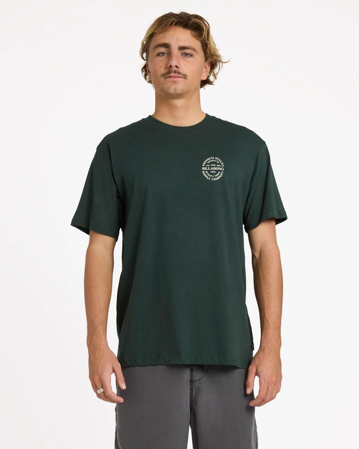 Image of a model wearing Tops. Productname: Billabong Mens Supply T-Shirt Forest - in Forest colour by brand - Billabong
