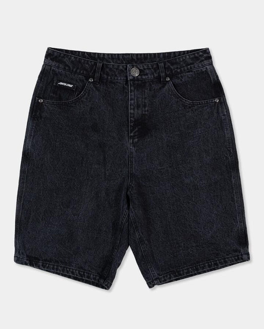 Image of a model wearing Shorts. Productname: Santa Cruz Mens Dressen Roses Solo Arch Denim Shorts Washed Black - in Washed Black colour by brand - Santa Cruz