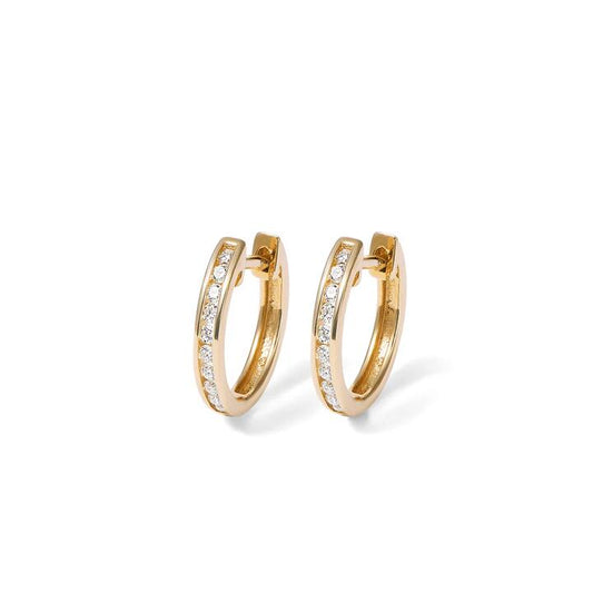 Image of Earrings. Productname: 12mm Channel Huggie Earrings with 0.20tw of Laboratory-Grown Diamonds in 9kt Yellow Gold in Diamond colour by brand - Bevilles