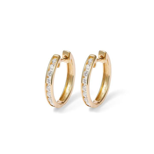 Image of Earrings. Productname: 14mm Channel Huggie Earrings with 0.50tw of Laboratory-Grown Diamonds in 9kt Yellow Gold in Diamond colour by brand - Bevilles