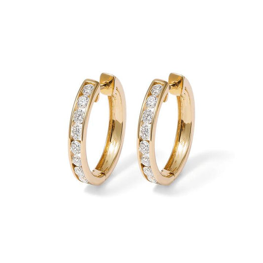 Image of Earrings. Productname: 18mm Channel Huggie Earrings with 1.00tw of Laboratory-Grown Diamonds in 9kt Yellow Gold in Diamond colour by brand - Bevilles