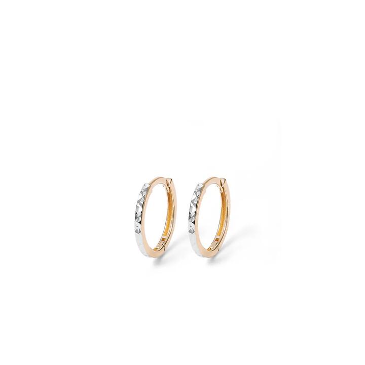 Image of Earrings. Productname: 10mm Duo-Tone Diamond Cut Huggie Earrings in 9kt Yellow Gold in Gold colour by brand - Bevilles