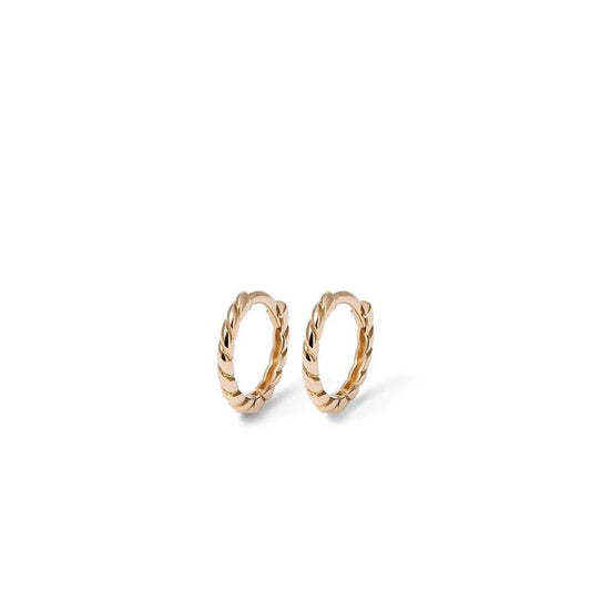 Image of Earrings. Productname: 8mm Twist Huggie Earrings in 9kt Yellow Gold in Gold colour by brand - Bevilles