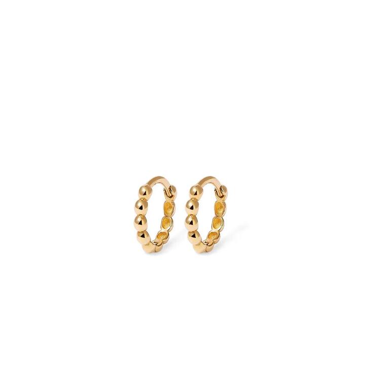 Image of Earrings. Productname: 7mm Bead Huggie Earrings in 9kt Yellow Gold in Gold colour by brand - Bevilles