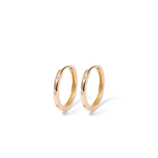 Image of Earrings. Product name - 12mm Cubic Zirconia Huggie Earrings in 9kt Yellow Gold in colour by brand - Bevilles