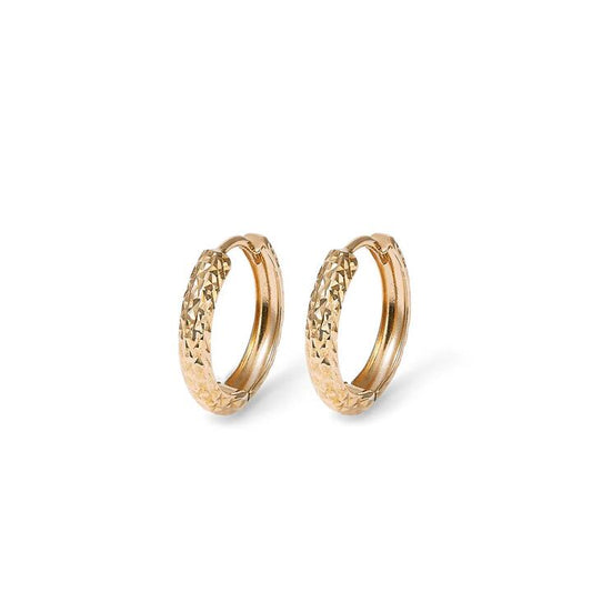 Image of Earrings. Productname: 10mm Diamond Cut Huggie Earrings in 9kt Yellow Gold in Gold colour by brand - Bevilles
