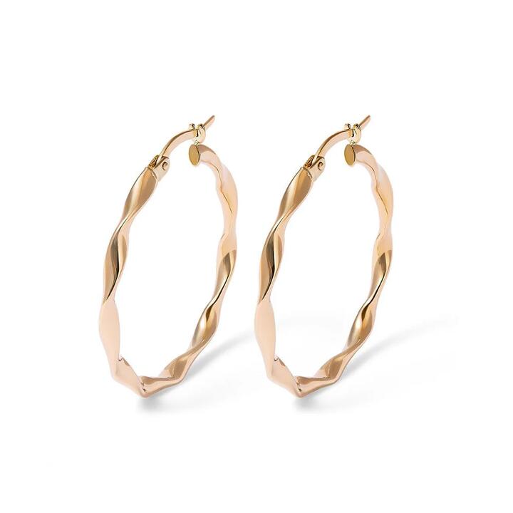 Image of Earrings. Productname: 25mm Ribbon Twist Hoop Earrings in 9kt Yellow Gold in Gold colour by brand - Bevilles