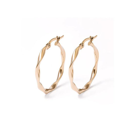 Image of Earrings. Productname: 20mm Ribbon Twist Hoop Earrings in 9kt Yellow Gold in Gold colour by brand - Bevilles