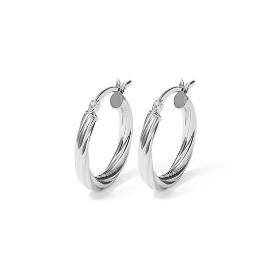 Image of Earrings. Productname: 20mm Twist Hoop Earrings in Sterling Silver in Silver colour by brand - Bevilles