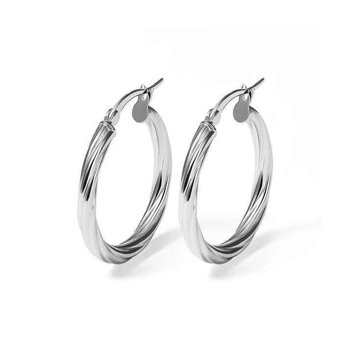 Image of Earrings. Productname: 25mm Twist Hoop Earrings in Sterling Silver in Silver colour by brand - Bevilles