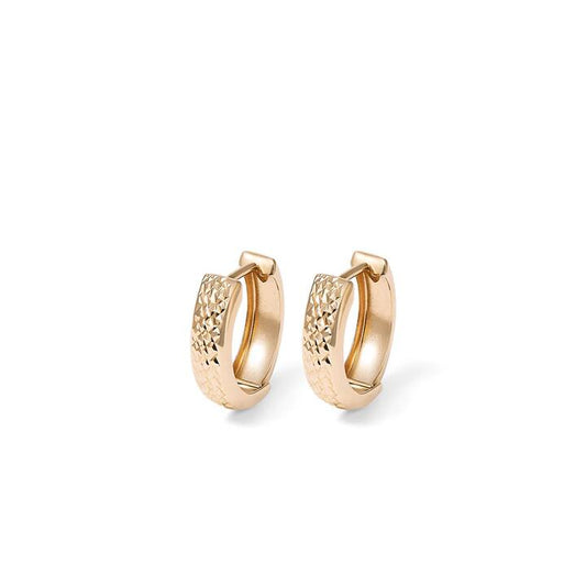 Image of Earrings. Productname: 9mm Diamond Cut Huggie Earrings in 9kt Yellow Gold in Gold colour by brand - Bevilles