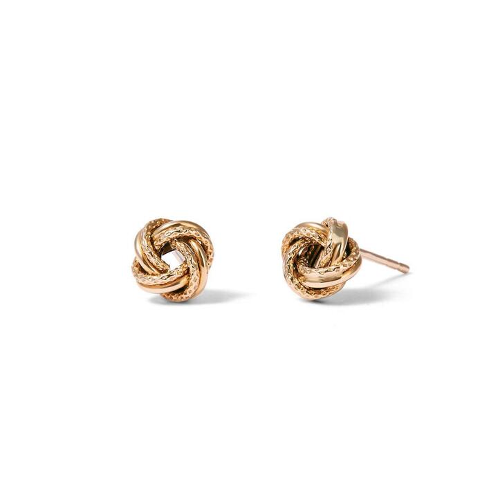 Image of Earrings. Productname: Twist Knot Stud Earrings in 9kt Yellow Gold in Gold colour by brand - Bevilles