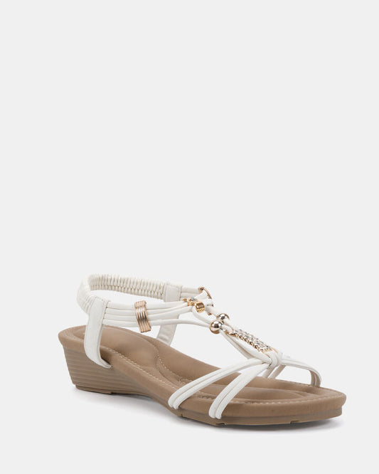 Image of Sandals. Product name - Elnova White Wedge Sandals in Multi colour by brand - Novo