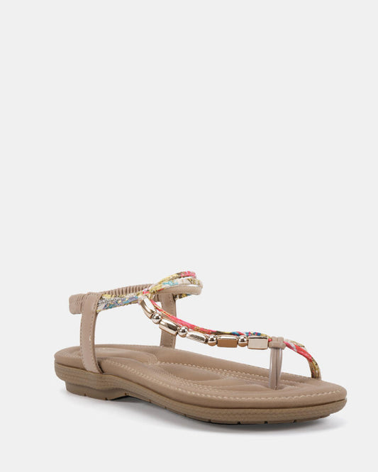 Image of Flats. Productname: ELSUNNY: NEUTRAL - Women's Strappy - Flat in Neutral colour by brand - Novo