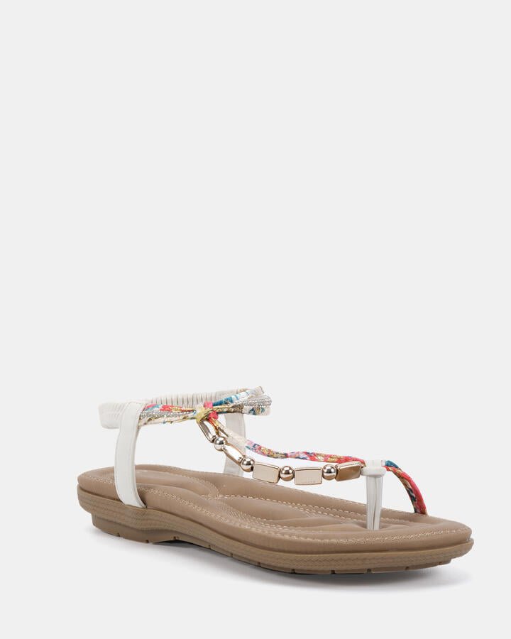 Image of Flats. Productname: Elsunny: White - Women's Strappy - Flat in Multi colour by brand - Novo