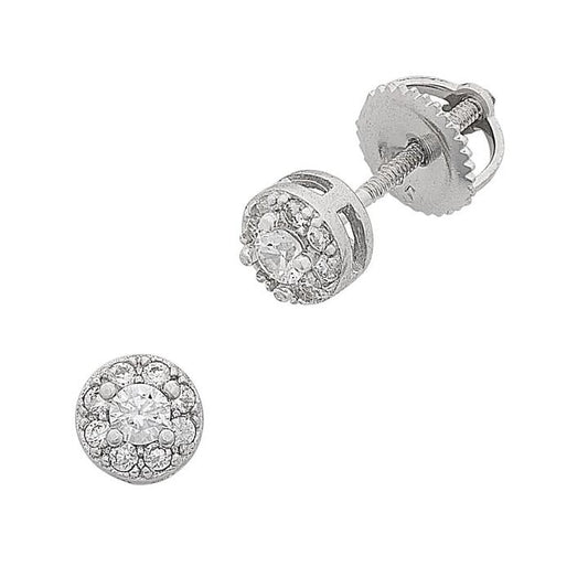 Image of Earrings. Productname: 5mm Children's Cubic Zirconia Cluster Screw Back Earrings in Sterling Silver in Silver colour by brand - Bevilles