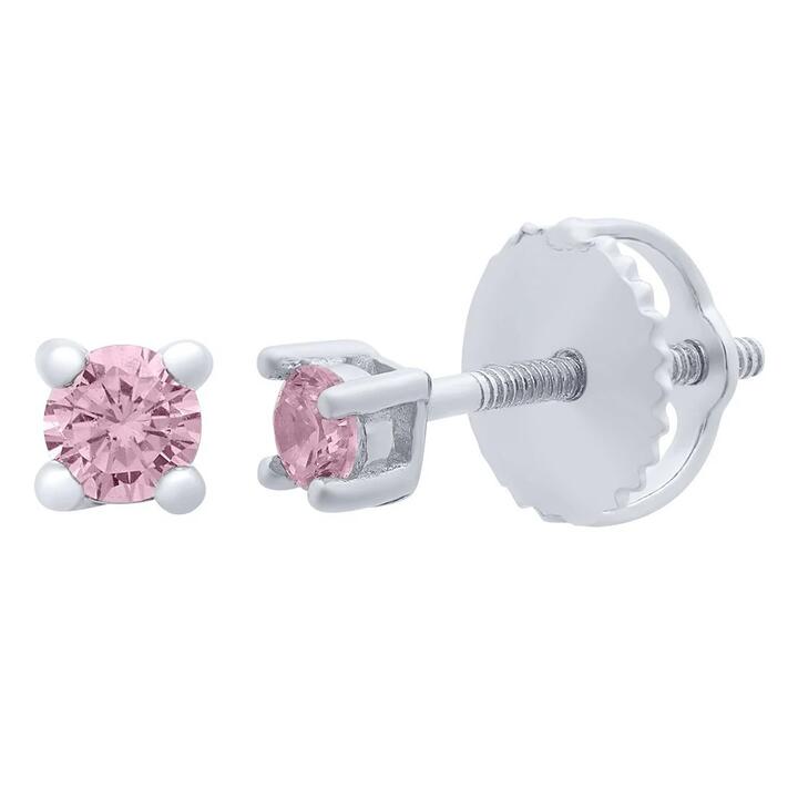 Image of Earrings. Productname: 2mm Children's Pink Cubic Zirconia Stud Earrings in Silver colour by brand - Bevilles