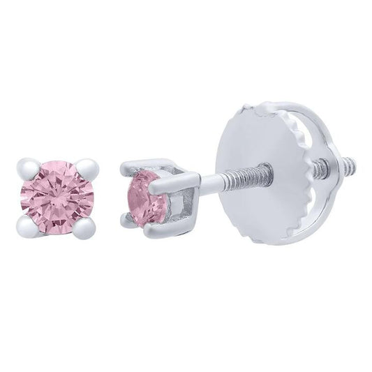 Image of Earrings. Productname: 2mm Children's Pink Cubic Zirconia Stud Earrings in Silver colour by brand - Bevilles