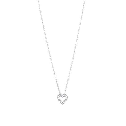 Image of Necklaces. Productname: 40cm Open Heart Necklace with Cubic Zirconia in Sterling Silver in Silver colour by brand - Bevilles