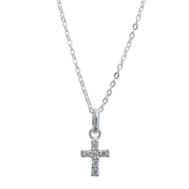 Image of Charms. Product name - 45cm Cubic Zirconia Mini Cross Necklace in Sterling Silver in colour by brand - Bevilles