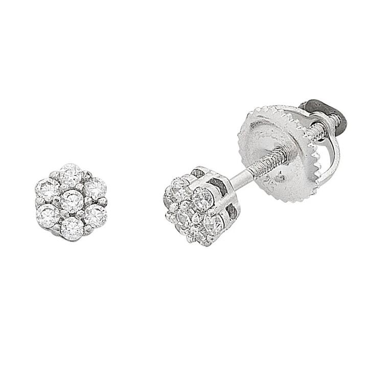 Image of Earrings. Product name - Children's Sterling Silver Cubic Zirconia Flower Earrings in colour by brand - Bevilles