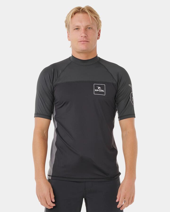 Image of Swimwear. Product name - Rip Curl Mens Drive Upf Rash Vest Black in Black colour by brand - Rip Curl