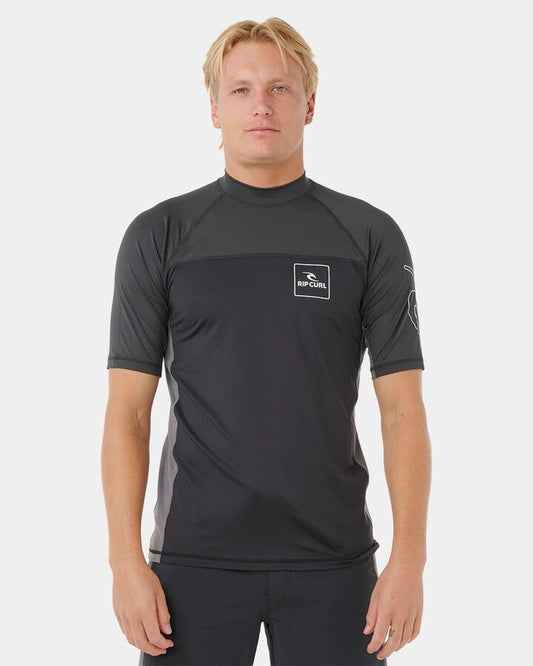 Image of Swimwear. Product name - Rip Curl Mens Drive Upf Rash Vest Black in Black colour by brand - Rip Curl