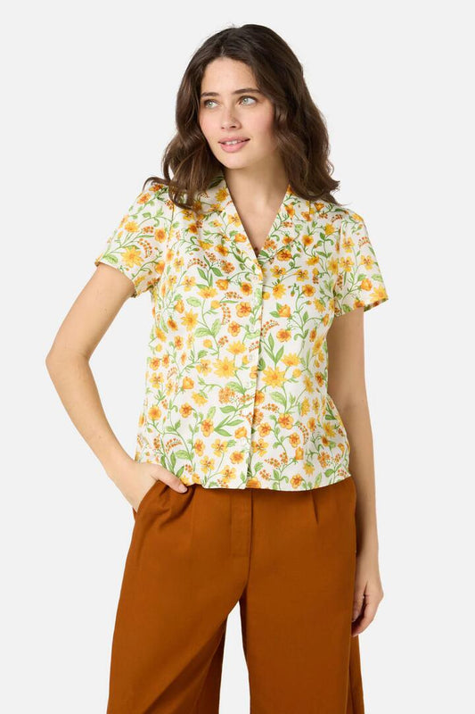 Image of a model wearing Tops. Productname: Alyssa Floral Blouse in Cream colour by brand - Princess Highway