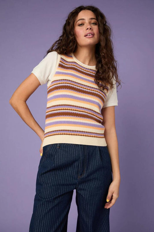 Image of a model wearing Tops. Productname: Sunset Stripe Knit Tank in Green Multi colour by brand - Princess Highway