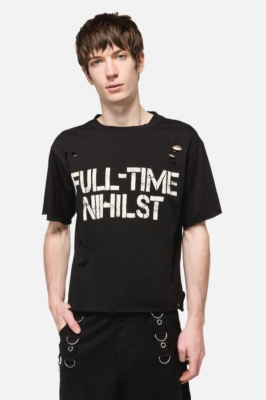 Image of a model wearing Tops. Productname: Nihilist Tee in Black colour by brand - Dangerfield