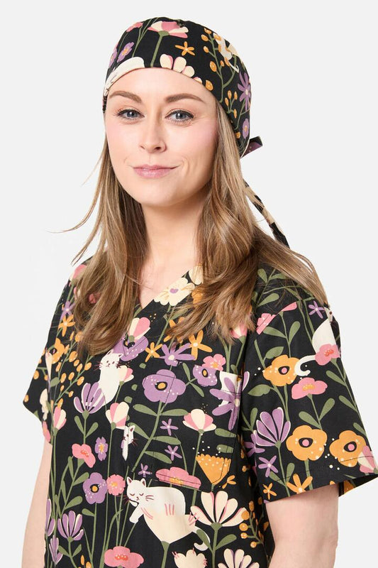 Image of Hats. Productname: Zoe Cat Scrub Hat in Black colour by brand - Scrubs With Love