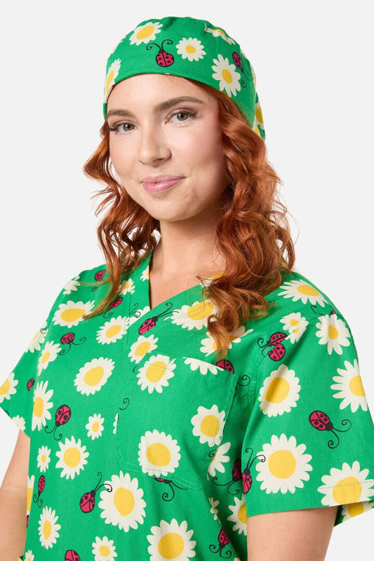 Image of Hats. Productname: Daisy Ladybird Scrub Hat in Green colour by brand - Scrubs With Love