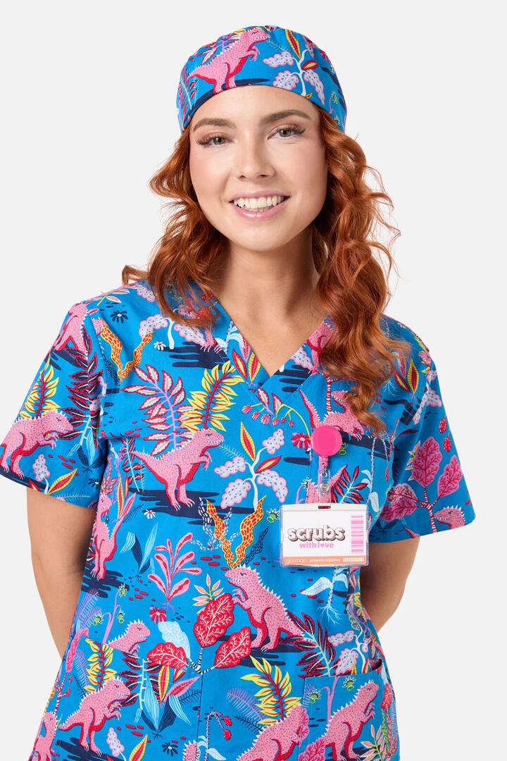 Image of Hats. Productname: Dino Forest Scrub Hat in Blue colour by brand - Scrubs With Love