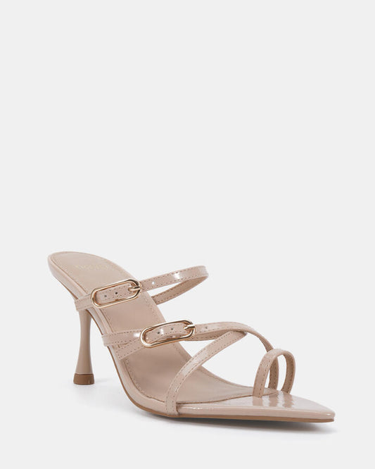 Image of Heels. Product name - Loena Neutral Crinkle Patent High Heels in Blue Violet colour by brand - Novo