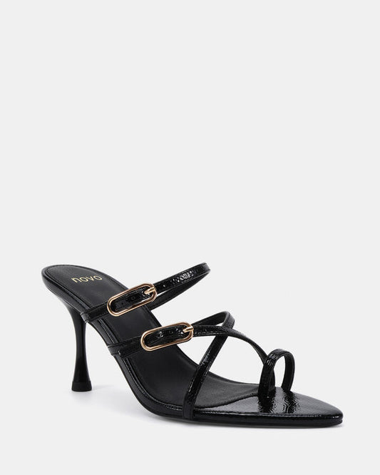Image of Heels. Productname: Loena: Black Crinkle Patent - Women's Strappy - High Heel in Black Crinkle Patent colour by brand - Novo