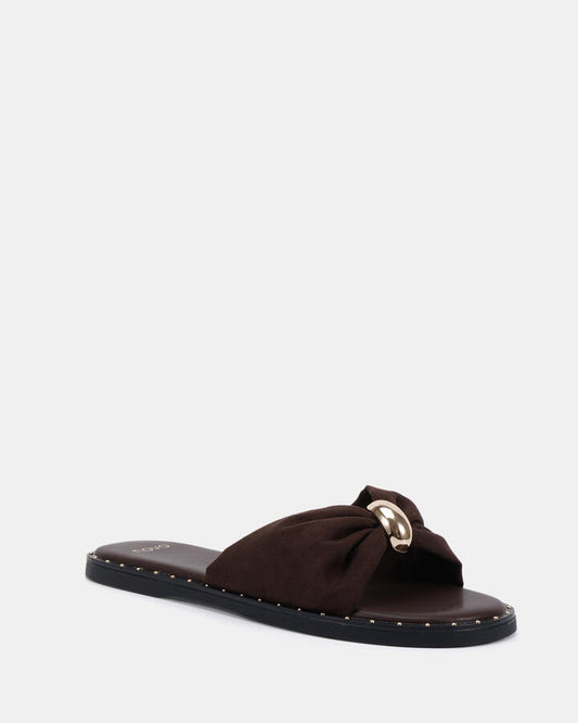 Image of Sandals. Product name - Saanvi Espresso Suede Sandals in Espresso Suede colour by brand - Novo
