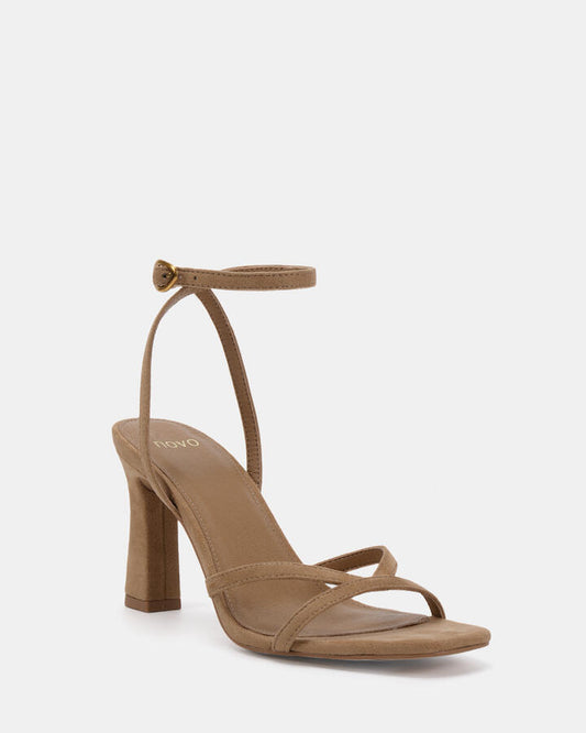 Image of Heels. Productname: Naira: Biscoff Suede - Women's Strappy - High Heel in Biscoff Suede colour by brand - Novo