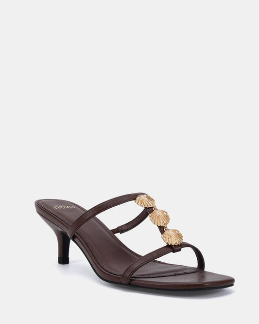 Image of Heels. Productname: Valour: Milk Chocolate - Women's Strappy - Low Heel in Midnight colour by brand - Novo