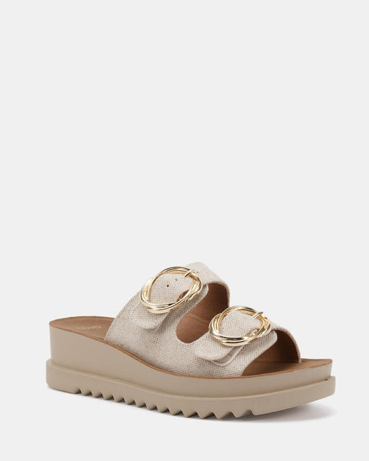 Image of Sandals. Product name - Bounce Linen Wedge Sandals in Neutral colour by brand - Novo