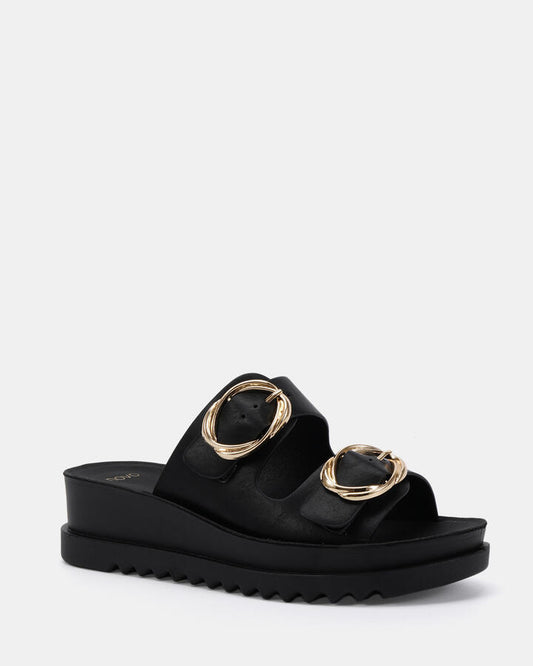 Image of Sandals. Product name - Bounce Black Wedge Sandals in Black colour by brand - Novo