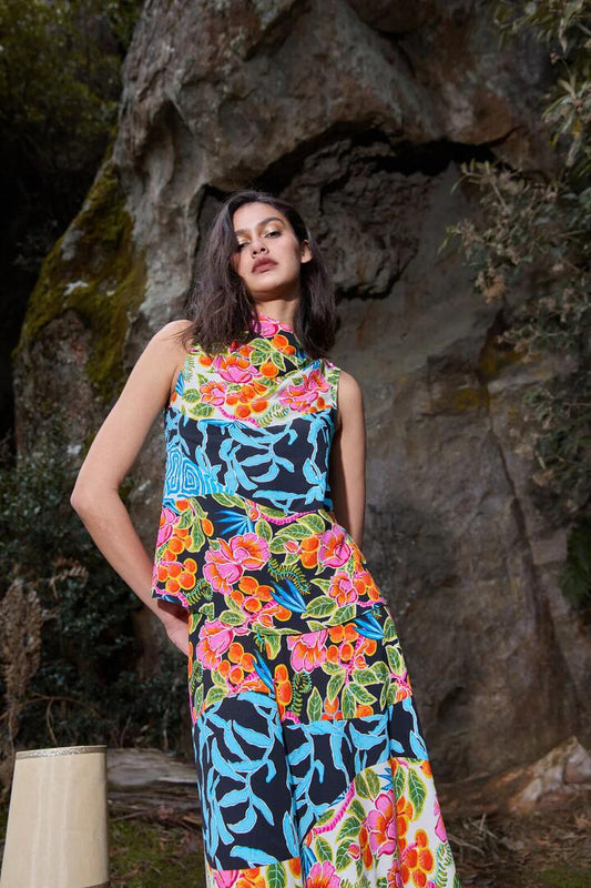 Image of a model wearing Tops. Product name - Plum Harvest Patchwork Top in Print colour by brand - Gorman