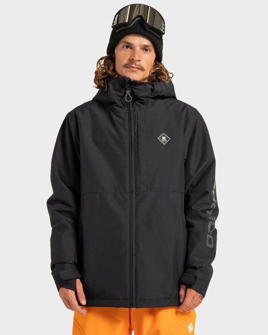 Image of a model wearing Outerwear. Productname: DC Shoes Mens Basis Insulated Jacket Black - in Black colour by brand - DC Shoes