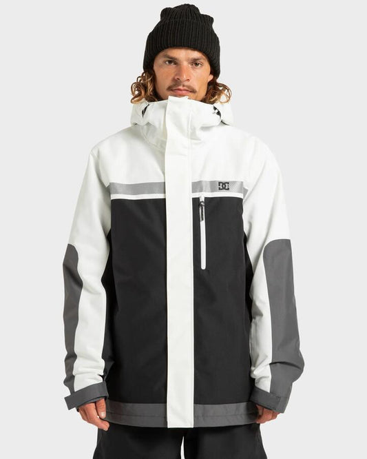 Image of a model wearing Outerwear. Productname: DC Shoes Mens Defiant Insulated Jacket White/Black - in White/Black colour by brand - DC Shoes