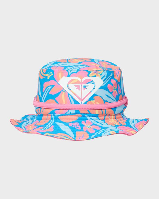 Image of Hats. Productname: Roxy - Girls New Bobby Bucket Hat - Malibu Blue Hibiscus Hugs - in Malibu Blue Hibiscus Hugs colour by brand - Roxy