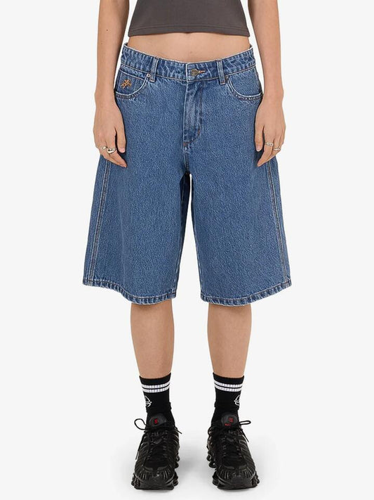 Image of a model wearing Shorts. Productname: Worship Glazed and Confused Big Baggy Short in Sky High Blue colour by brand - Worship