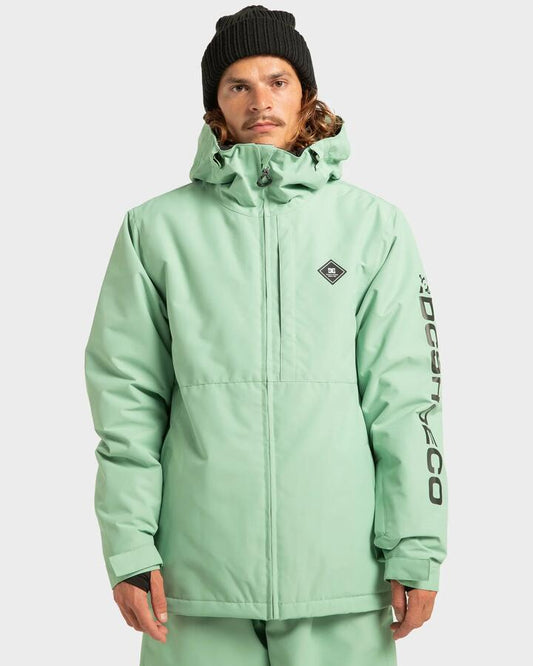 Image of a model wearing Outerwear. Productname: DC Shoes - Mens Basis Insulated Jacket - Basil - in Basil colour by brand - DC Shoes